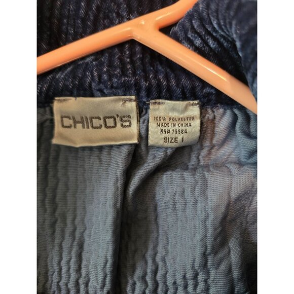 Chicos Blue Velvet Crinkle Button-Up Jacket Size 1 Lightweight Blazer Pockets - Picture 3 of 4